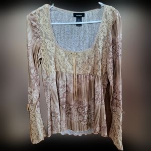 Express Y2K 2000s lacy brown bell sleeves peasant blouse like Large
